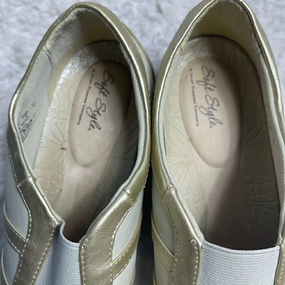 Soft Style by Hush Puppies Women's Mallorie Wedge Pump, Bone/Platinum, SZ12M